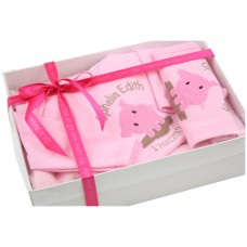 Personalised Baby Girl Gift Set Embroidered Boxed Sleepsuit Bib Blanket